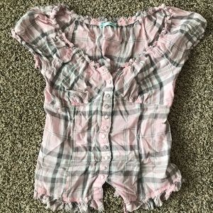 Maurices pink & gray plaid short sleeve top